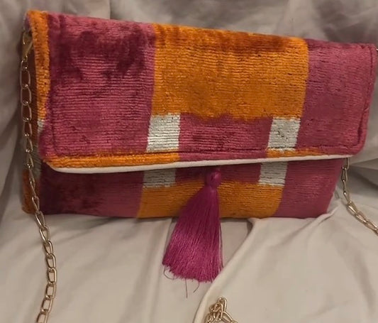 Silk Velvet Ikat Clutch