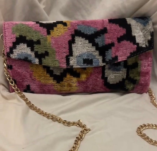 Silk Velvet Ikat Structured Clutch